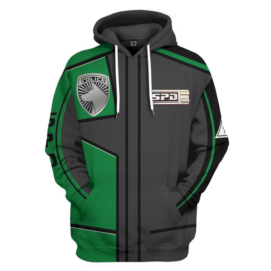 Gearhuman 3D Power Rangers S.P.D Green Uniform Tshirt Hoodie Apparel GB290135 3D Apparel Hoodie S