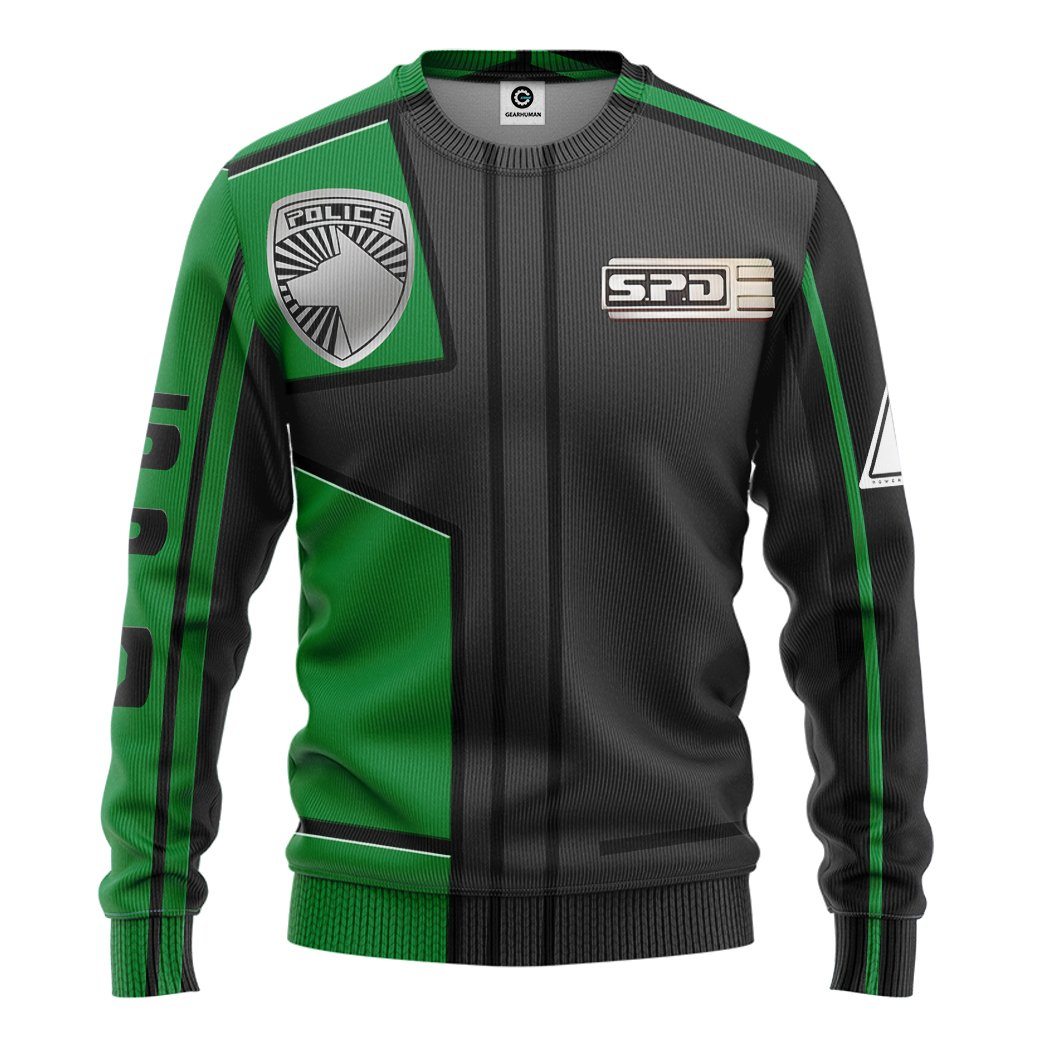 Gearhuman 3D Power Rangers S.P.D Green Uniform Tshirt Hoodie Apparel GB290135 3D Apparel Long Sleeve S