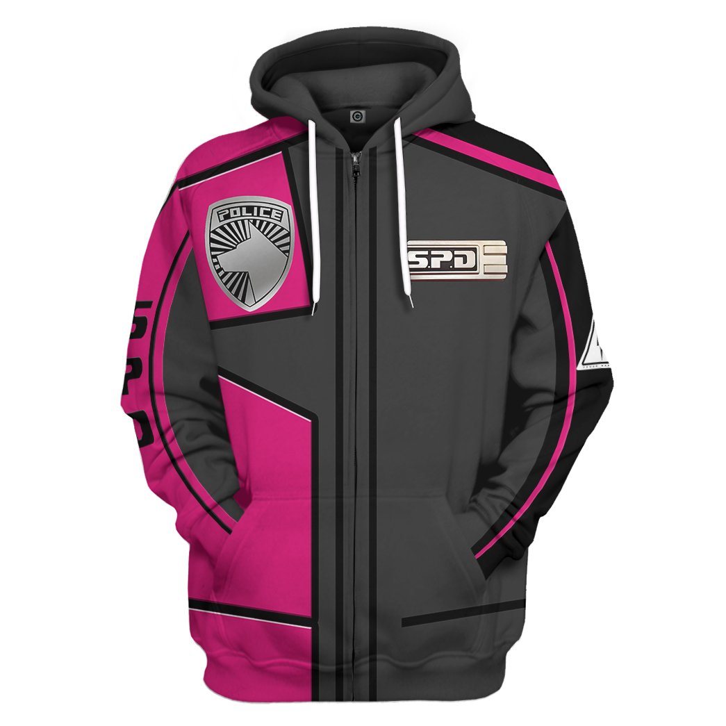 Gearhuman 3D Power Rangers S.P.D Pink Uniform Tshirt Hoodie Apparel GB290145 3D Apparel Zip Hoodie S