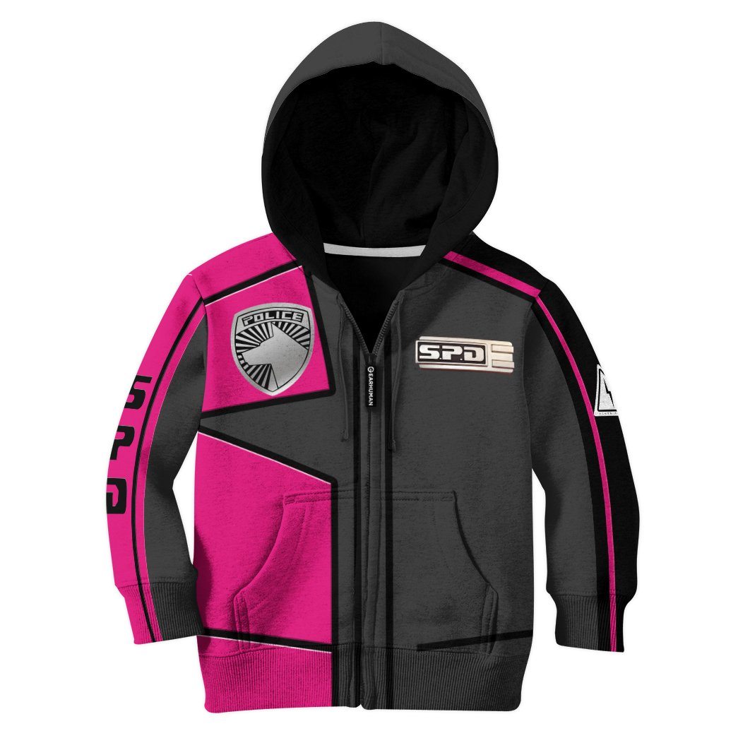 Gearhuman 3D Power Rangers SPD Pink Uniform Tshirt Hoodie Kids GB220218 Kid 3D Apparel Kid Zip Hoodie XS