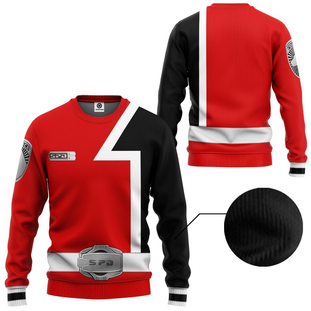 Gearhuman 3D Power Rangers SPD Red Tshirt Hoodie Apparel GB13019 3D Apparel