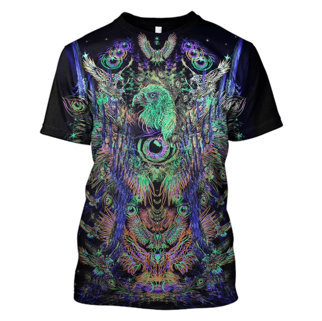 Gearhuman 3d Psychedelic Owl Hoodies T-Shirt Apparel HP101126 3D Custom Fleece Hoodies T-Shirt S 