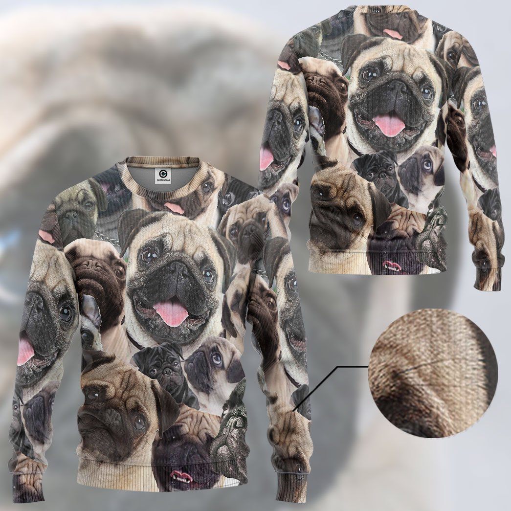 Gearhuman 3D Pug Face Tshirt Hoodie Apparel GK010211 3D Apparel