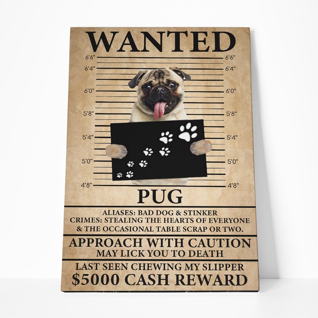 Gearhuman 3D Pug Wanted Canvas GK260122 Canvas 1 Piece Non Frame M