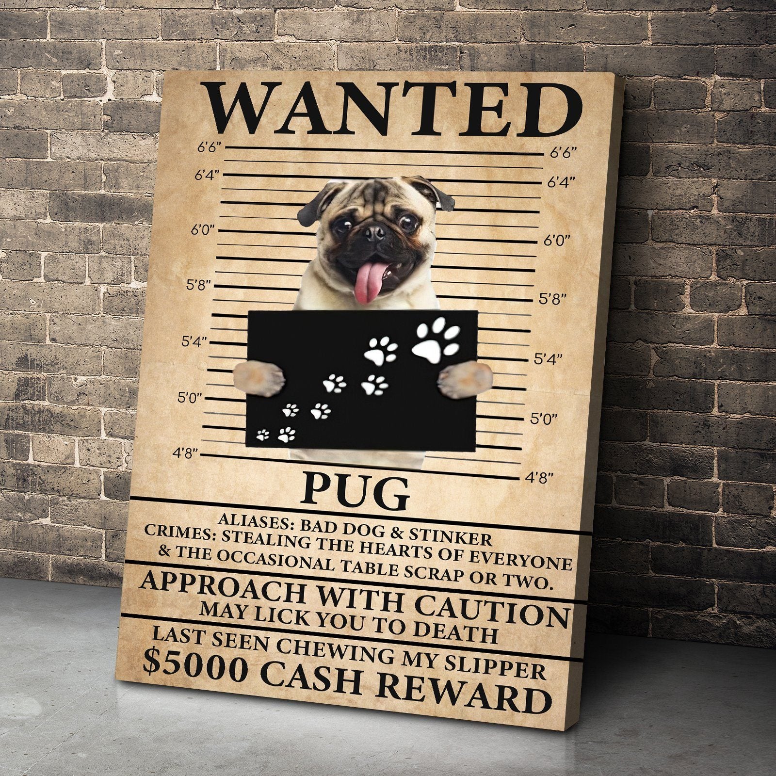 Gearhuman 3D Pug Wanted Canvas GK260122 Canvas