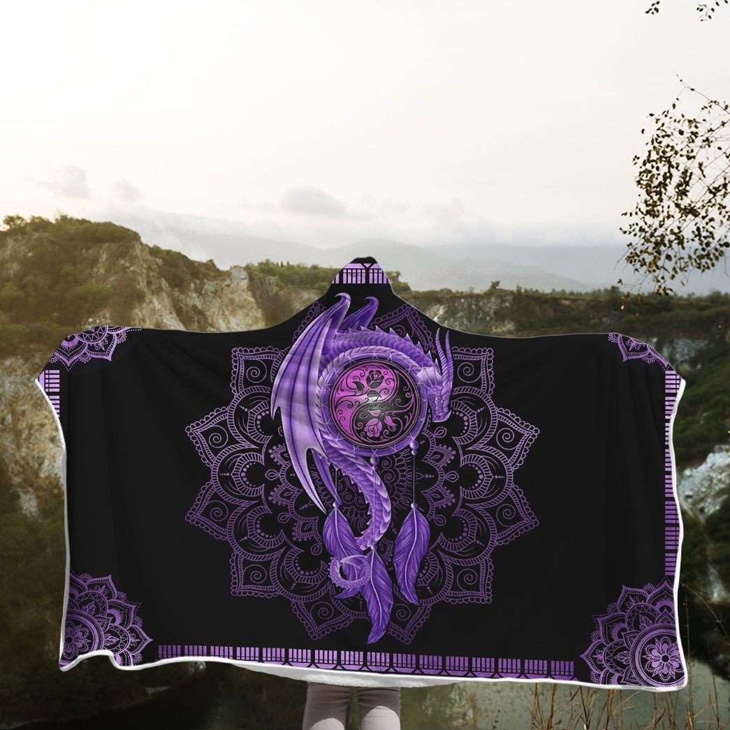 Gearhuman 3D Purple Mandala Dragon Custom Hooded Blanket GW09126 Hooded Blanket 