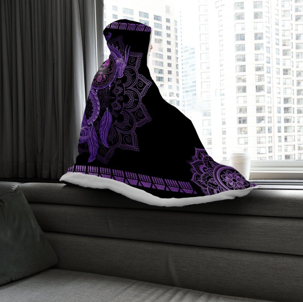 Gearhuman 3D Purple Mandala Dragon Custom Hooded Blanket GW09126 Hooded Blanket 