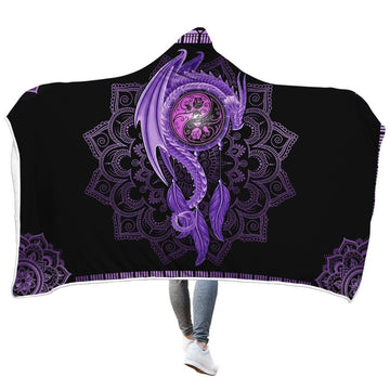 Gearhumans 3D Purple Mandala Dragon Custom Hooded Blanket