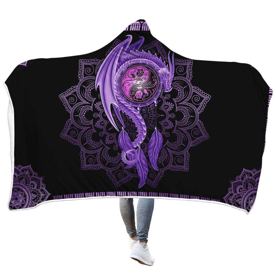 Gearhuman 3D Purple Mandala Dragon Custom Hooded Blanket GW09126 Hooded Blanket M(51''x59'') 