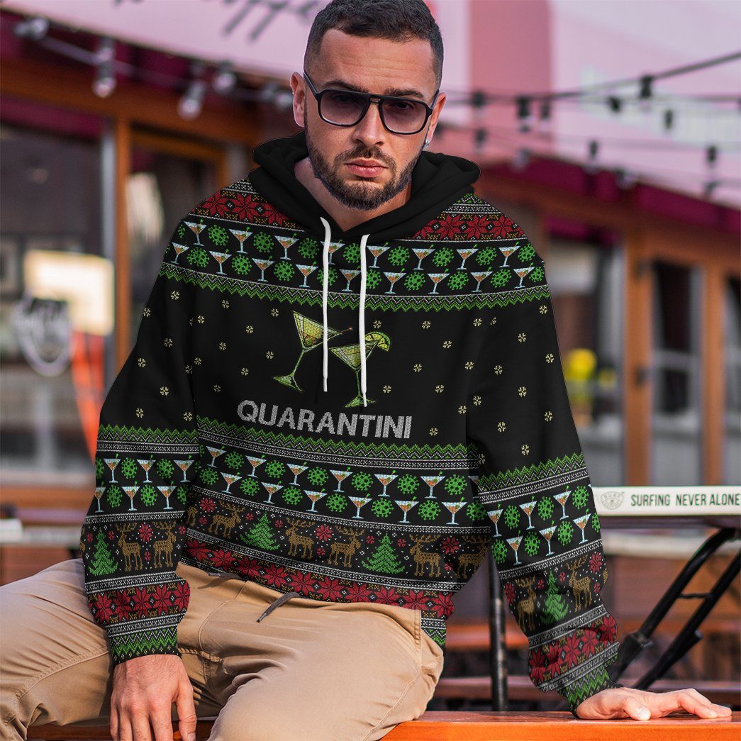 Gearhuman 3D Quarantini Ugly Christmas Sweater Custom Tshirt Hoodie Apparel GV261018 3D Apparel 