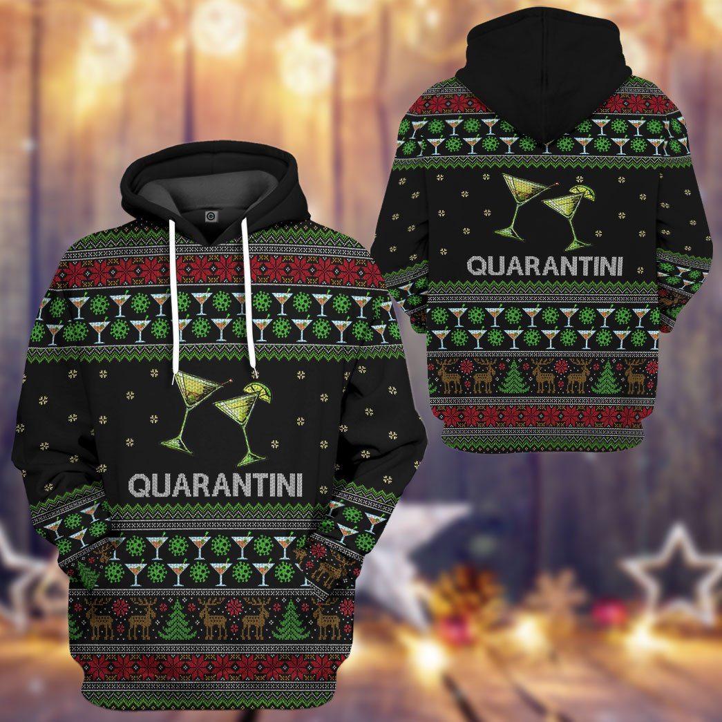 Gearhumans 3D Quarantini Ugly Christmas Sweater Custom Tshirt Hoodie Apparel, Hoodie / 3XL