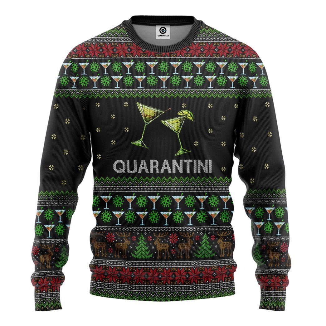 Gearhuman 3D Quarantini Ugly Christmas Sweater Custom Tshirt Hoodie Apparel GV261018 3D Apparel Long Sleeve S 