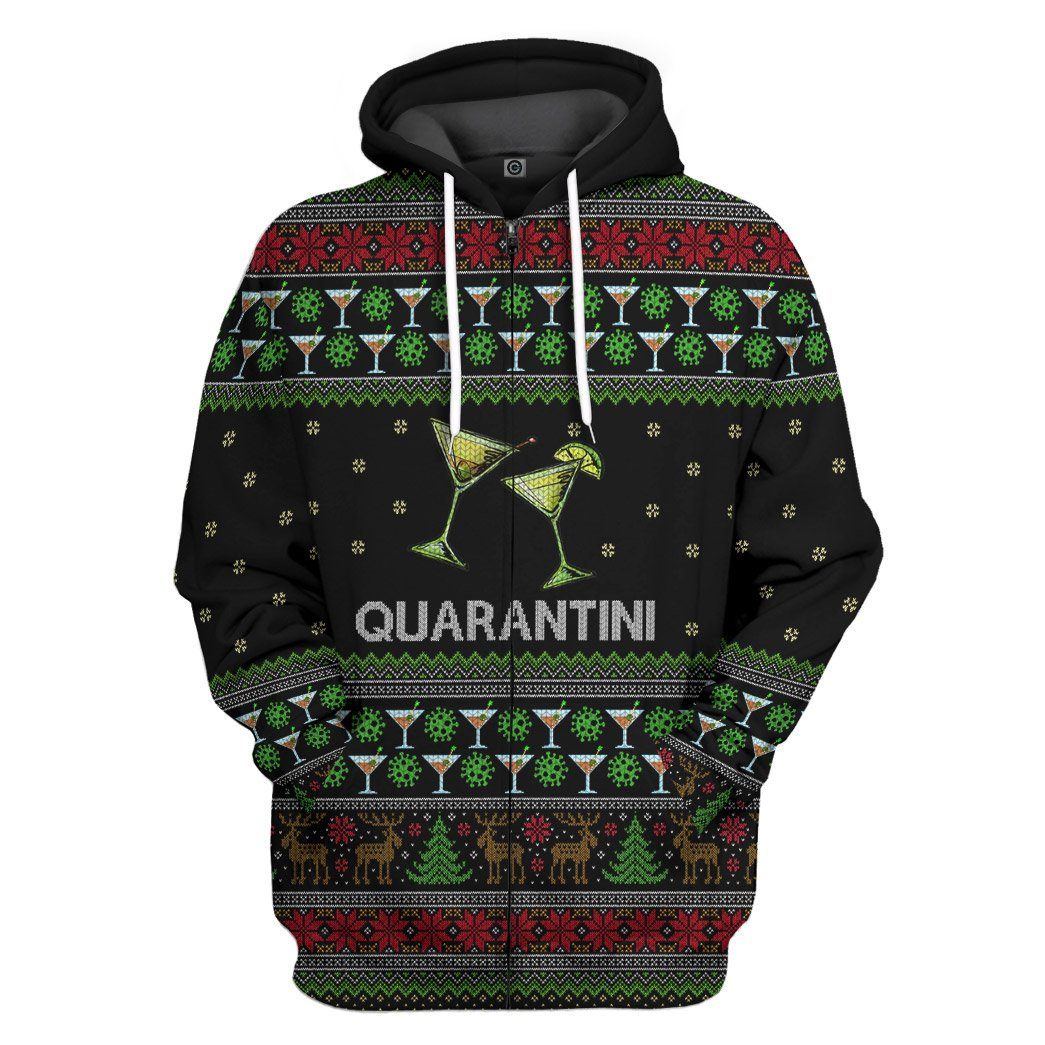 Gearhuman 3D Quarantini Ugly Christmas Sweater Custom Tshirt Hoodie Apparel GV261018 3D Apparel Zip Hoodie S 
