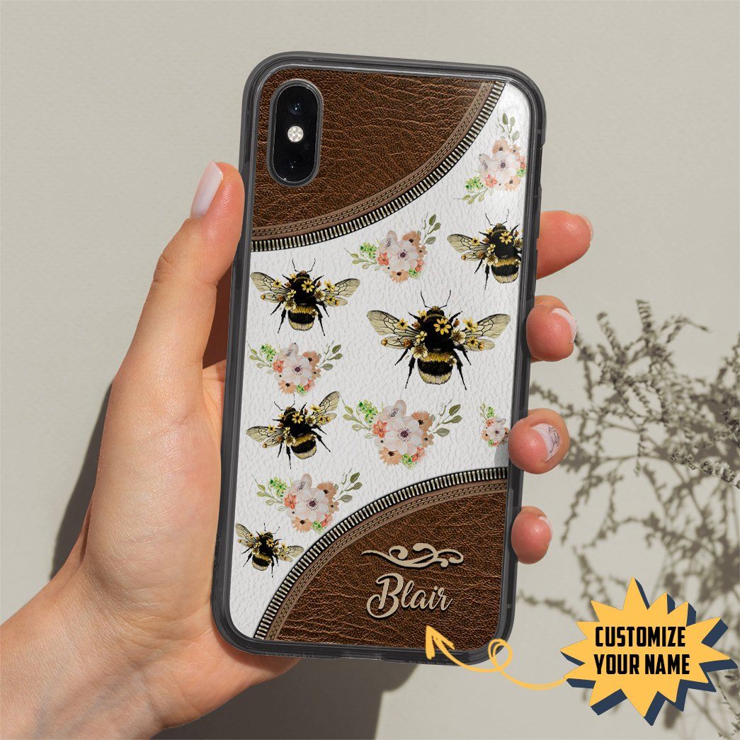 Gearhuman 3D Queen Bee Leather Custom Name Phonecase GB030310 Glass Phone Case