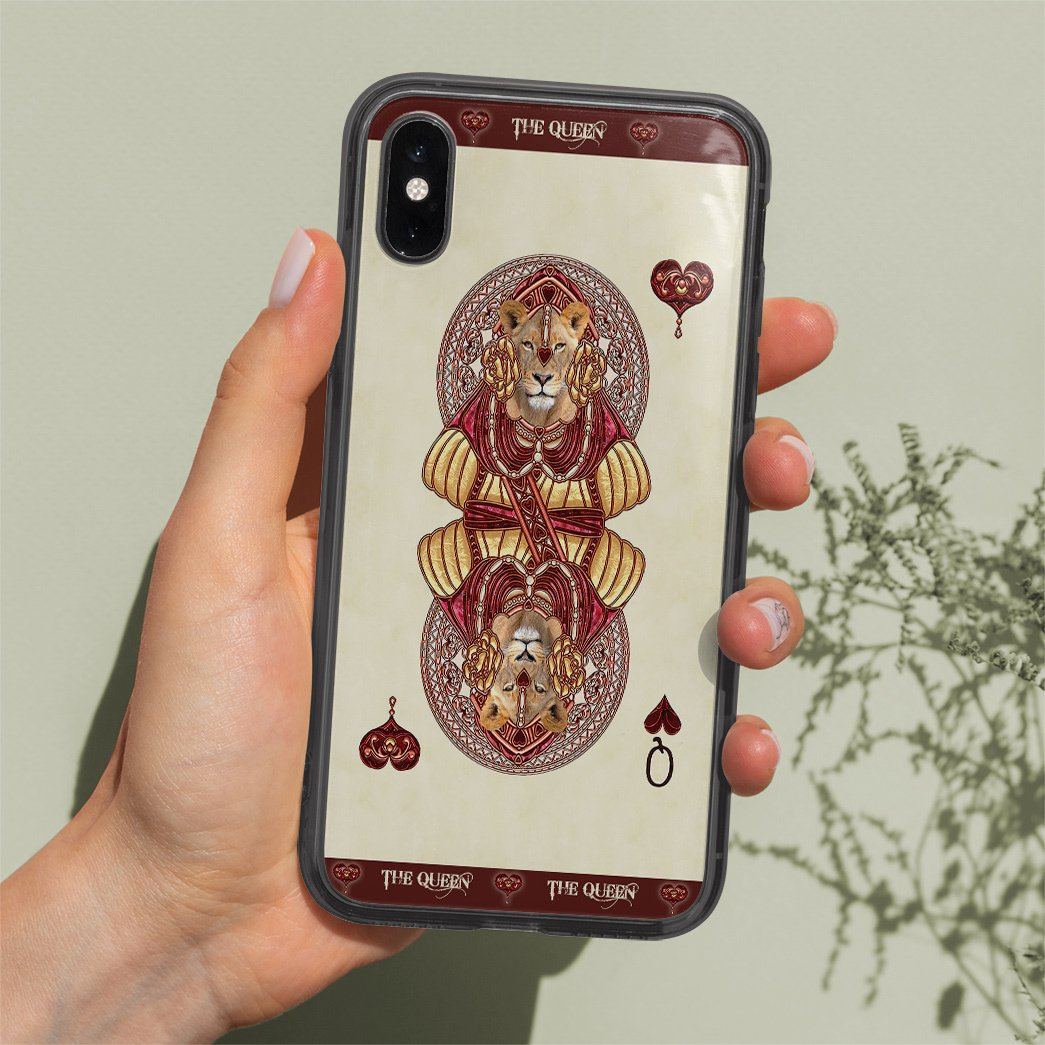 Gearhuman 3D Queen Hearts Lion Poker Custom Phonecase GB31123 Glass Phone Case 