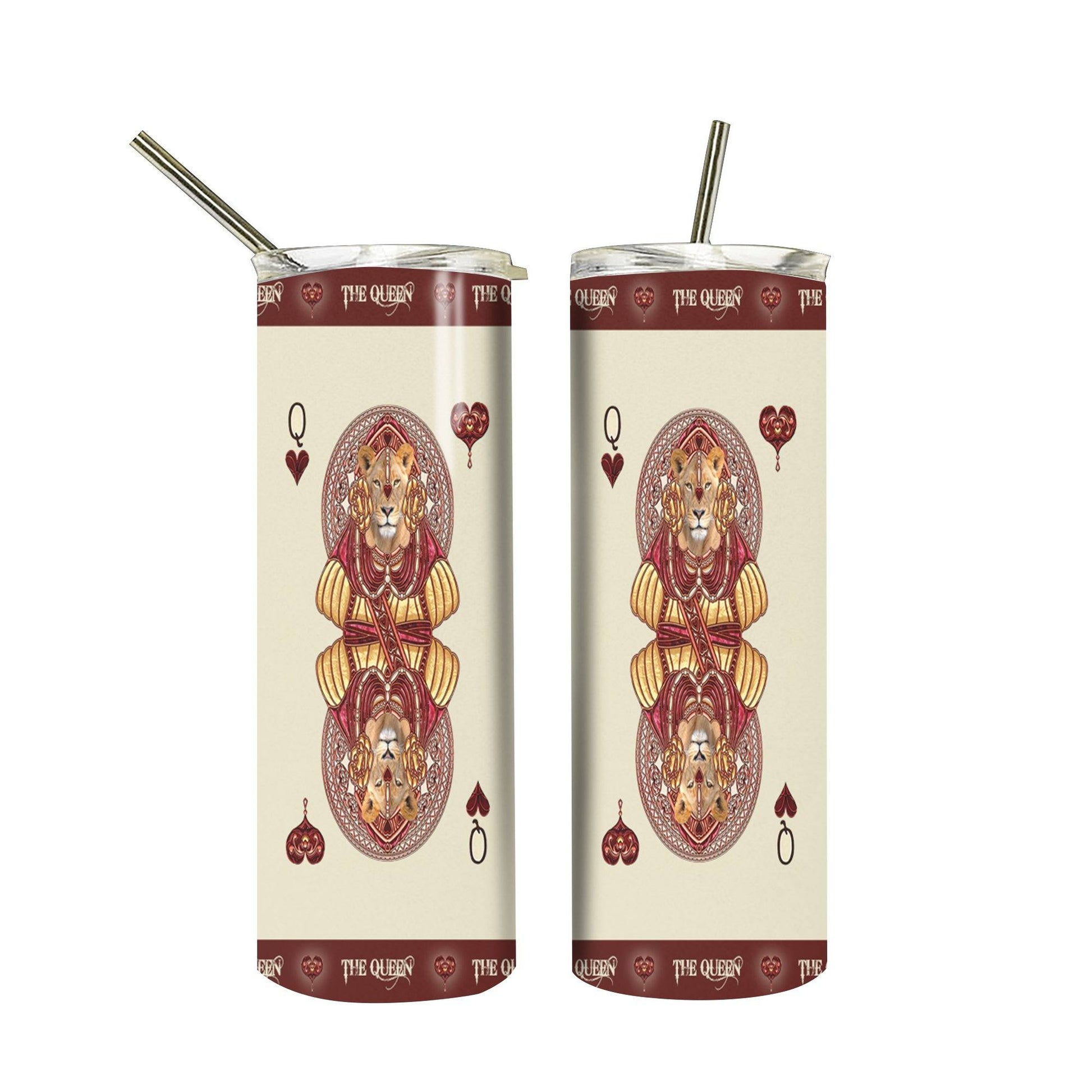 Gearhuman 3D Queen Hearts Lion Poker Custom Tumbler GB31127 Tumbler Long 20oz 