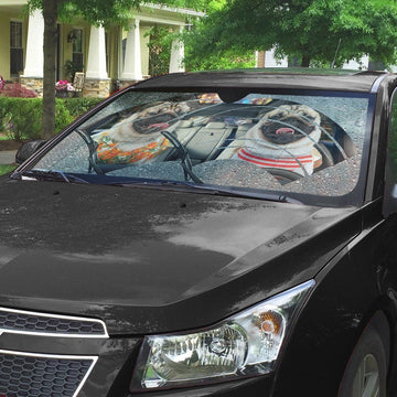 Gearhumans 3D Rain Two Pugs Custom Car Auto Sunshade
