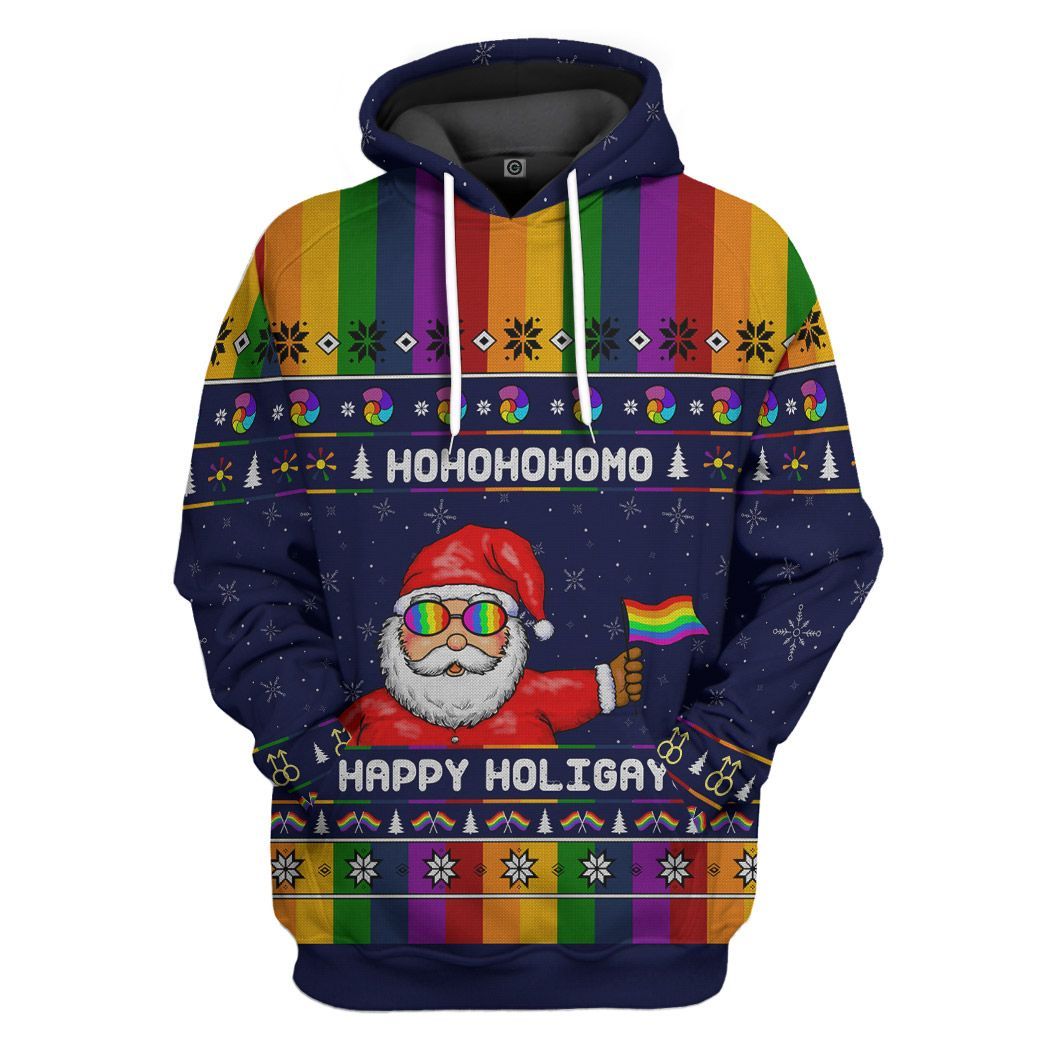 Gearhuman 3D Rainbow Santa Claus Custom Tshirt Hoodie Apparel CW271019 3D Apparel Hoodie S 
