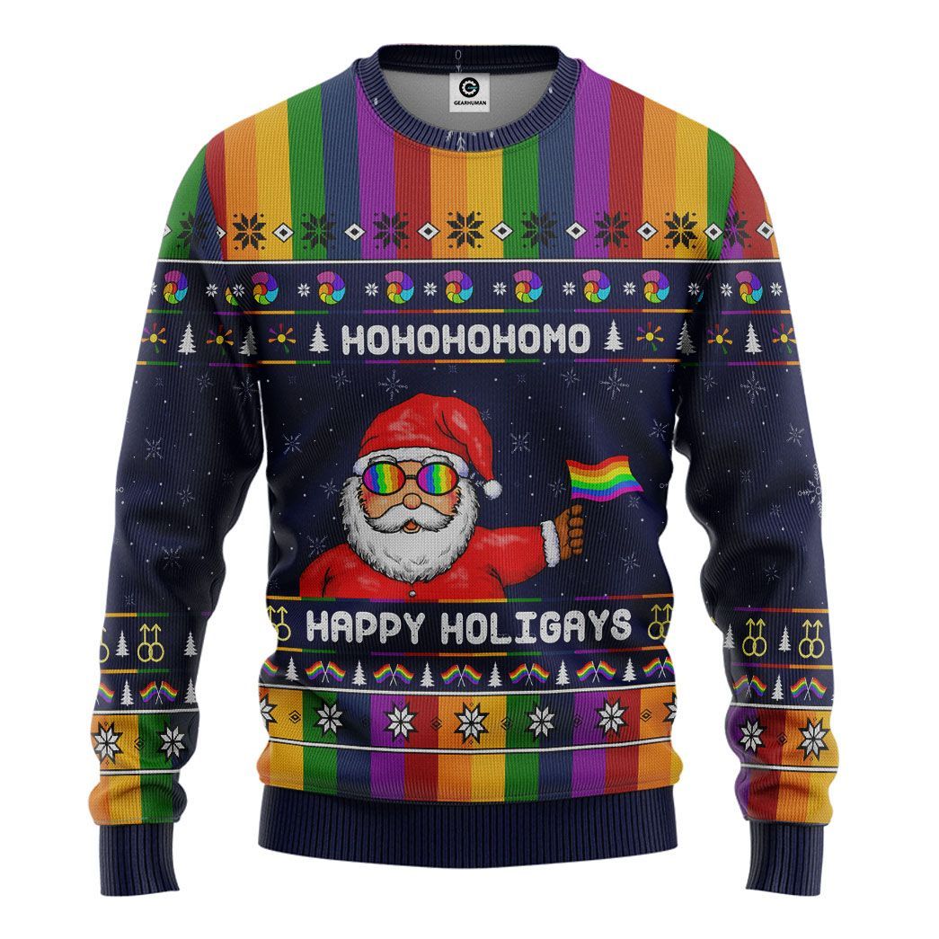 Gearhuman 3D Rainbow Santa Claus Custom Tshirt Hoodie Apparel CW271019 3D Apparel Long Sleeve S 
