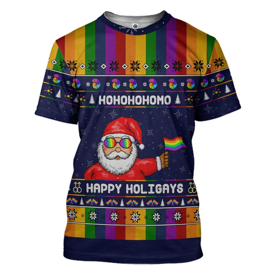 Gearhuman 3D Rainbow Santa Claus Custom Tshirt Hoodie Apparel CW271019 3D Apparel T-Shirt S 