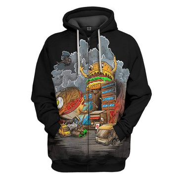 Gearhumans 3D Ramenzilla vs Burgerzilla Custom Hoodie Apparel