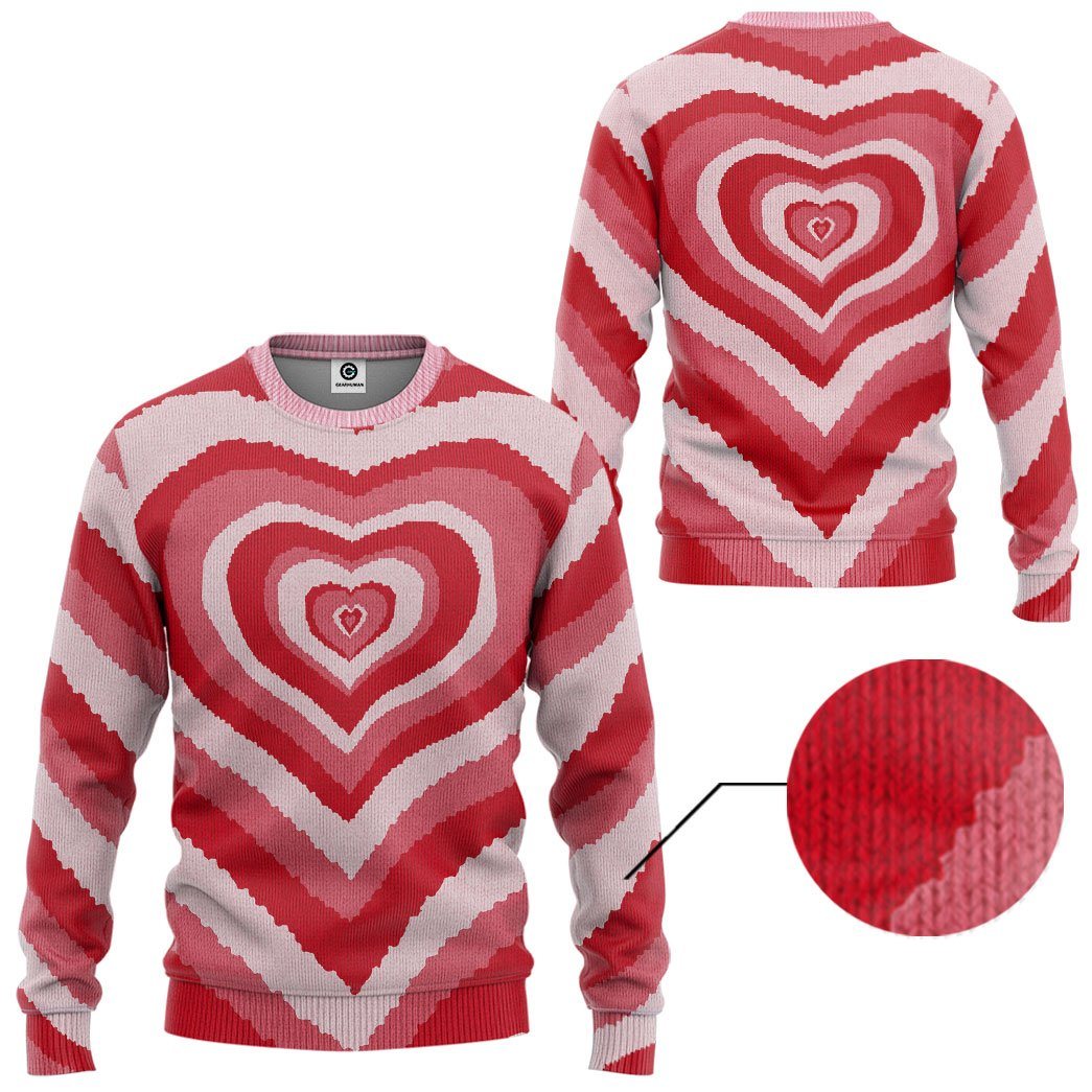 GearHuman 3D Red Heart Wave Custom Sweater GR11016 3D Apparel 