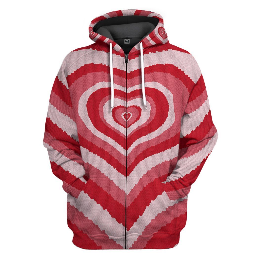 GearHuman 3D Red Heart Wave Custom Sweater GR11016 3D Apparel Zip Hoodie S 