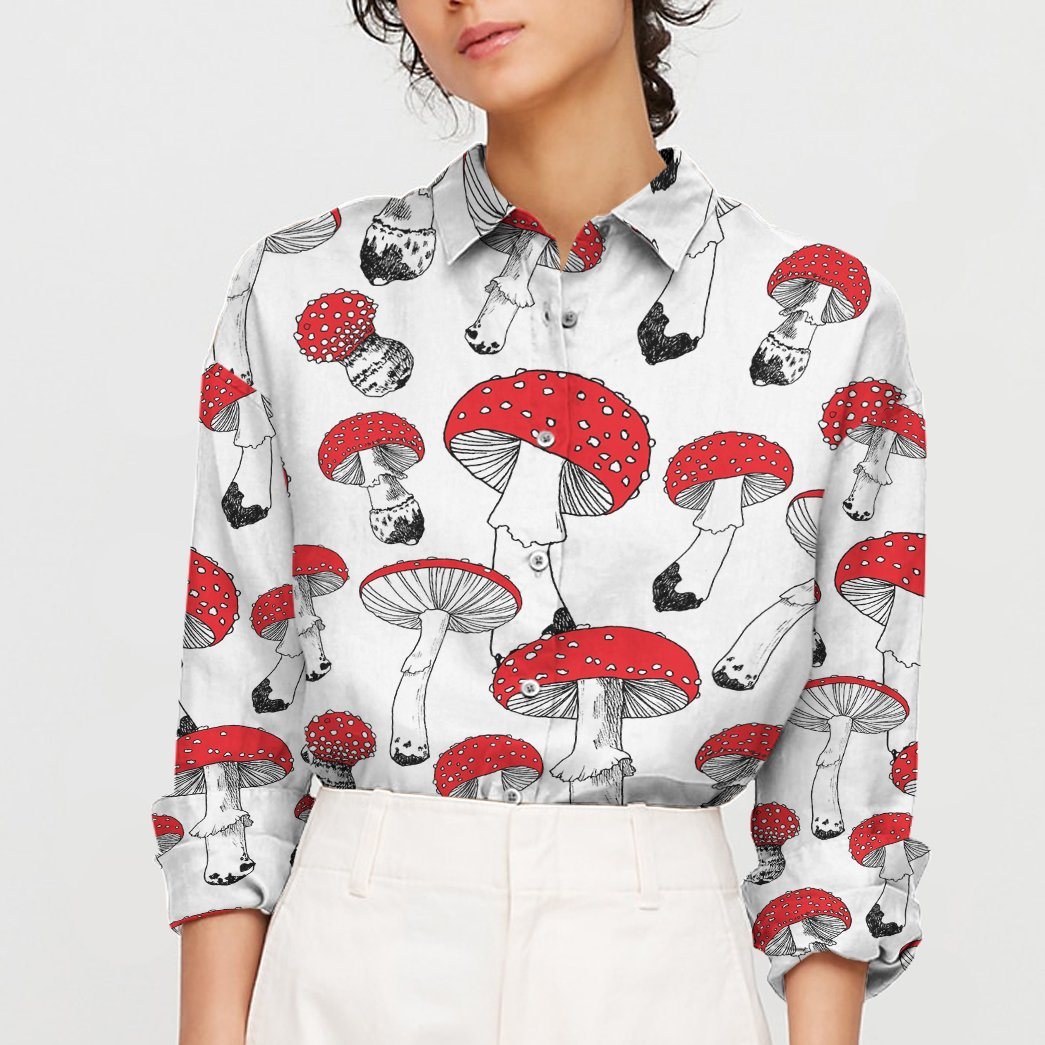 Gearhuman 3D Red Mushroom Linen Shirt Women GV300912 Linen Shirt 
