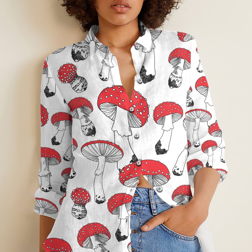 Gearhuman 3D Red Mushroom Linen Shirt Women GV300912 Linen Shirt 