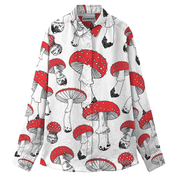 Gearhumans 3D Red Mushroom Linen Shirt Women