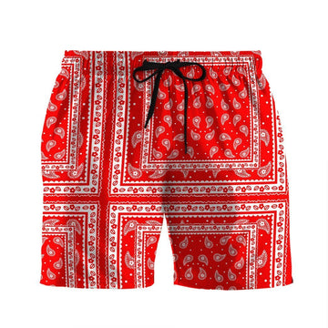 Gearhuman 3D Red Paisley Bandana Shorts ZK3105213 Men Shorts Beach Shorts / S 