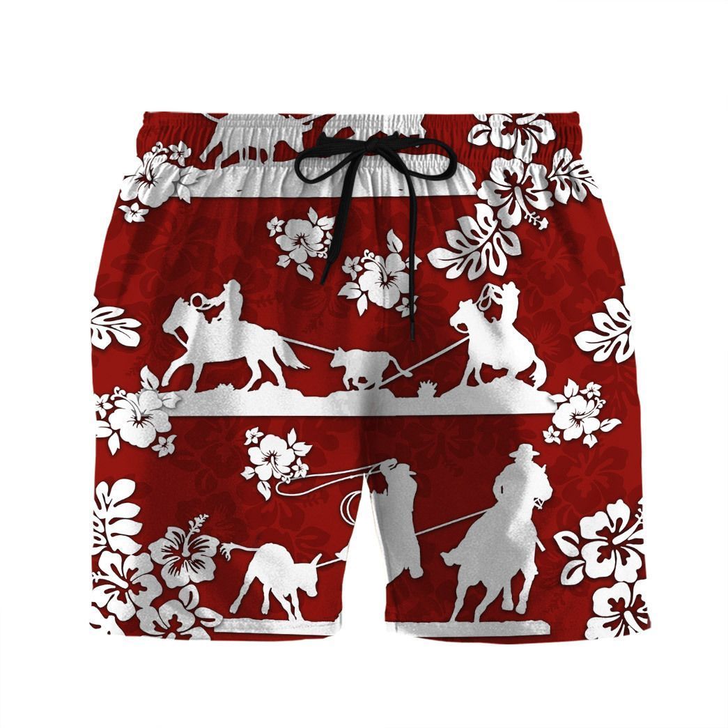 Gearhuman 3D Red Team Roping Hawaii Shirt ZK2506216 Short Sleeve Shirt Beach Shorts S 