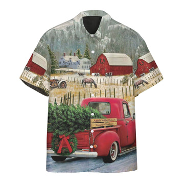 Gearhuman 3D Red Truck Christmas Short Sleeve Shirt GB23111 Short Sleeve Shirt Short Sleeve Shirt S 