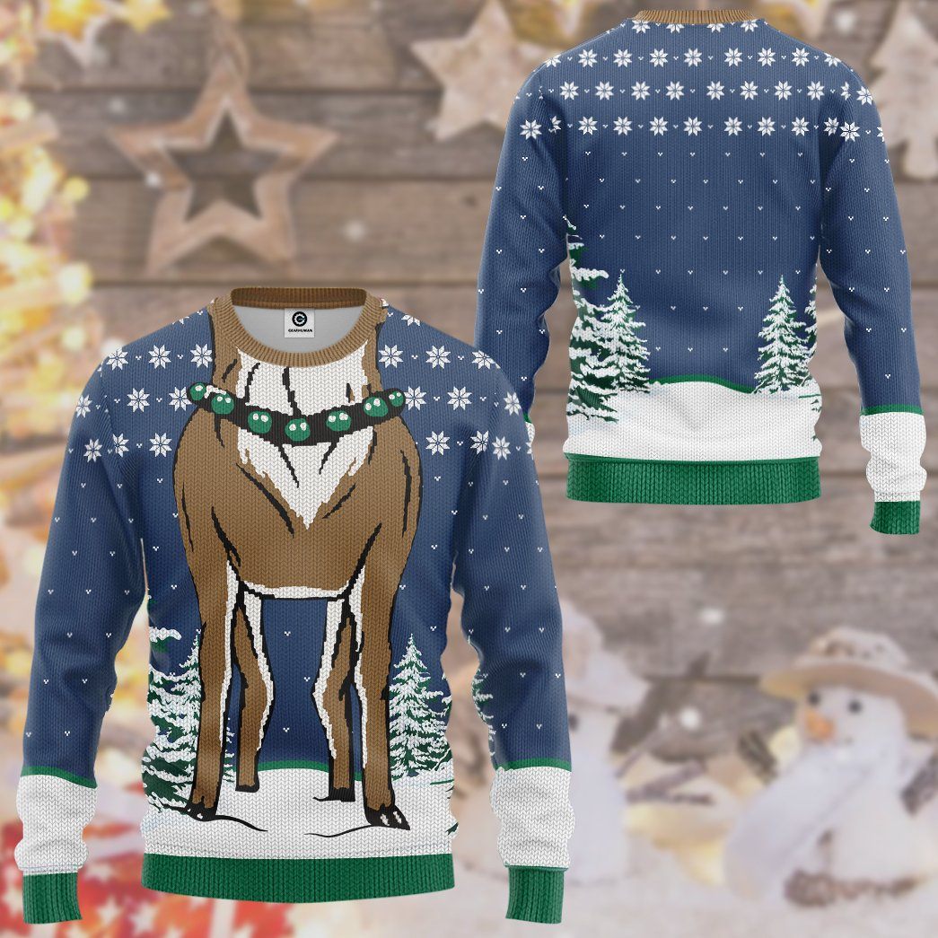 Gearhuman 3D Reindeer Ugly Sweater Custom Name Tshirt Hoodie Apparel GC21104 3D Apparel 
