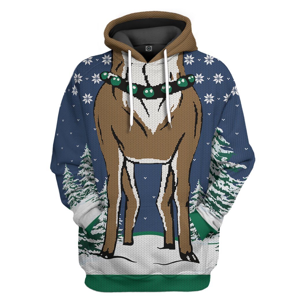 Gearhuman 3D Reindeer Ugly Sweater Custom Name Tshirt Hoodie Apparel GC21104 3D Apparel Hoodie S 