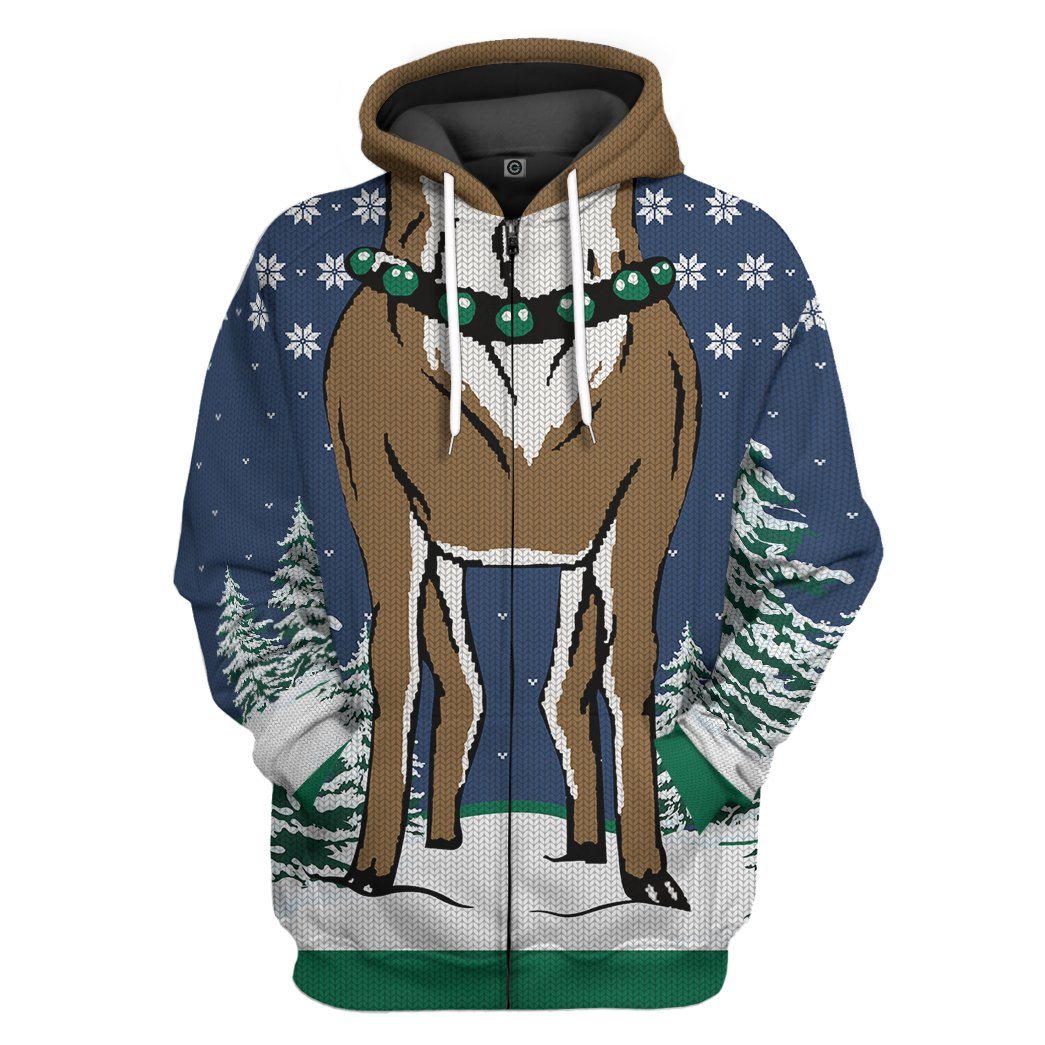 Gearhuman 3D Reindeer Ugly Sweater Custom Name Tshirt Hoodie Apparel GC21104 3D Apparel Zip Hoodie S 