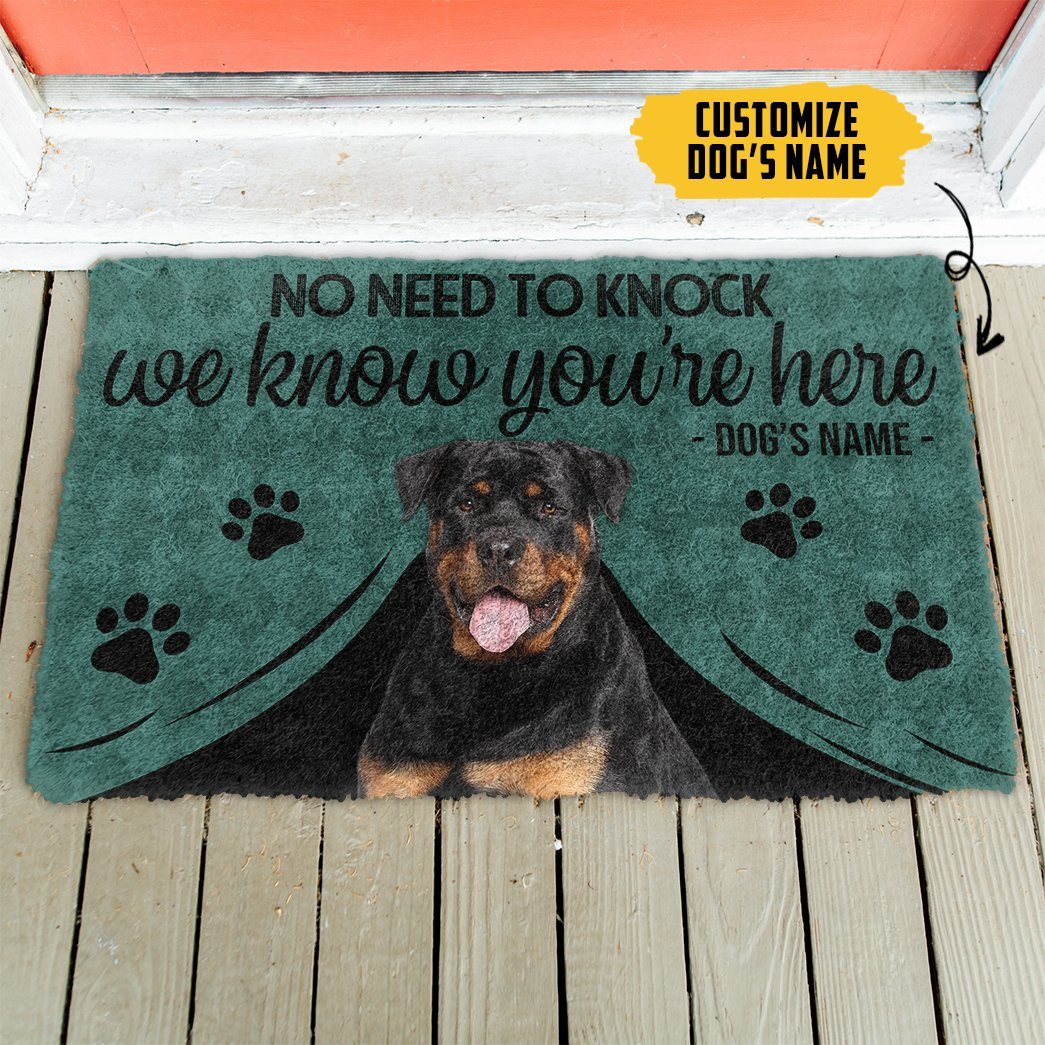 Gearhuman 3D Rottweiler We Know Youre Here Custom Name Doormat GW01024 Doormat