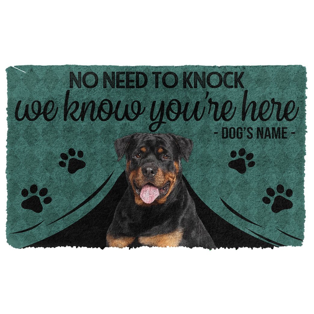 Gearhuman 3D Rottweiler We Know Youre Here Custom Name Doormat GW01024 Doormat Doormat S(15,8''x23,6'')