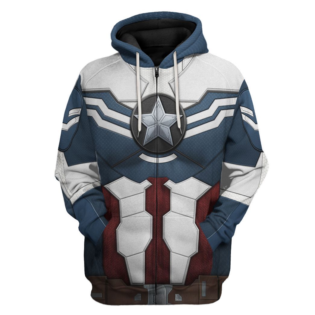 Gearhuman 3D Sam Wilson Captain America Custom Tshirt Hoodie Apparel CW17122 3D Apparel Zip Hoodie S 