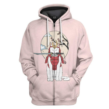 Gearhumans 3D Samurai Cat Sakura Custom Hoodie