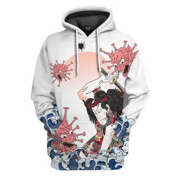 Gearhumans 3D Samurai Fighting Virus Custom Hoodie Apparel