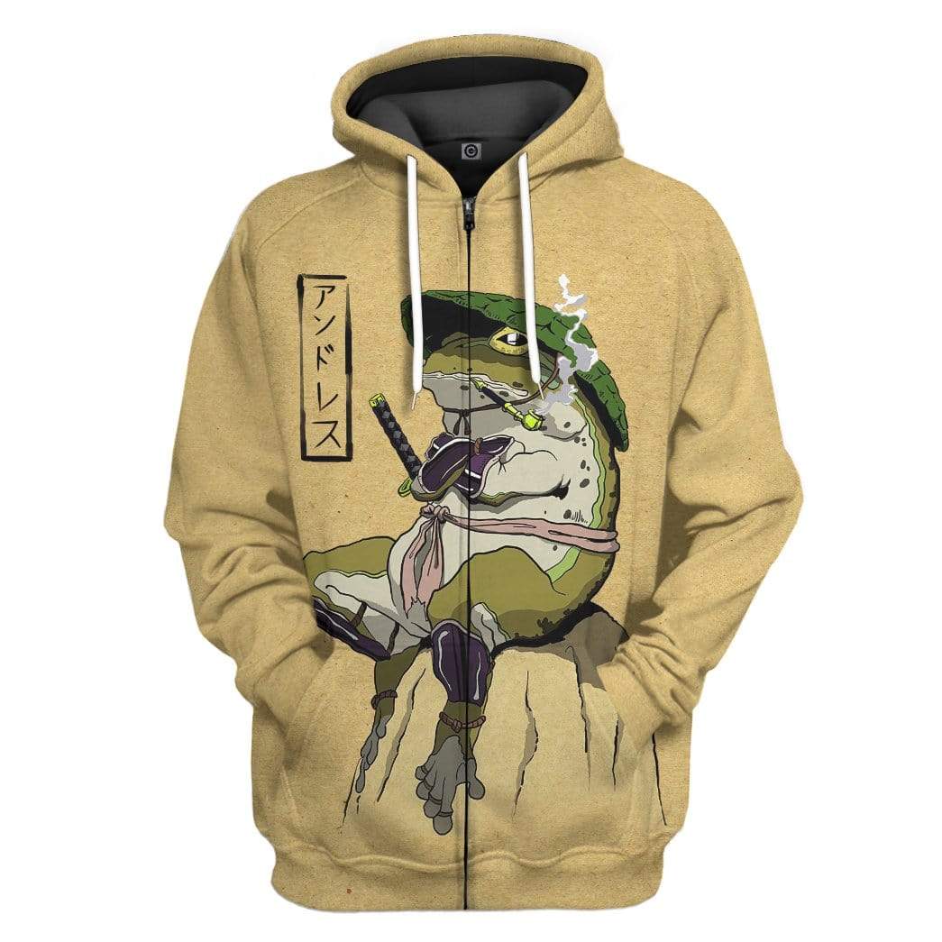 Gearhuman 3D Samurai Frog Custom Hoodie Apparel GS05085 3D Custom Fleece Hoodies Zip Hoodie S 