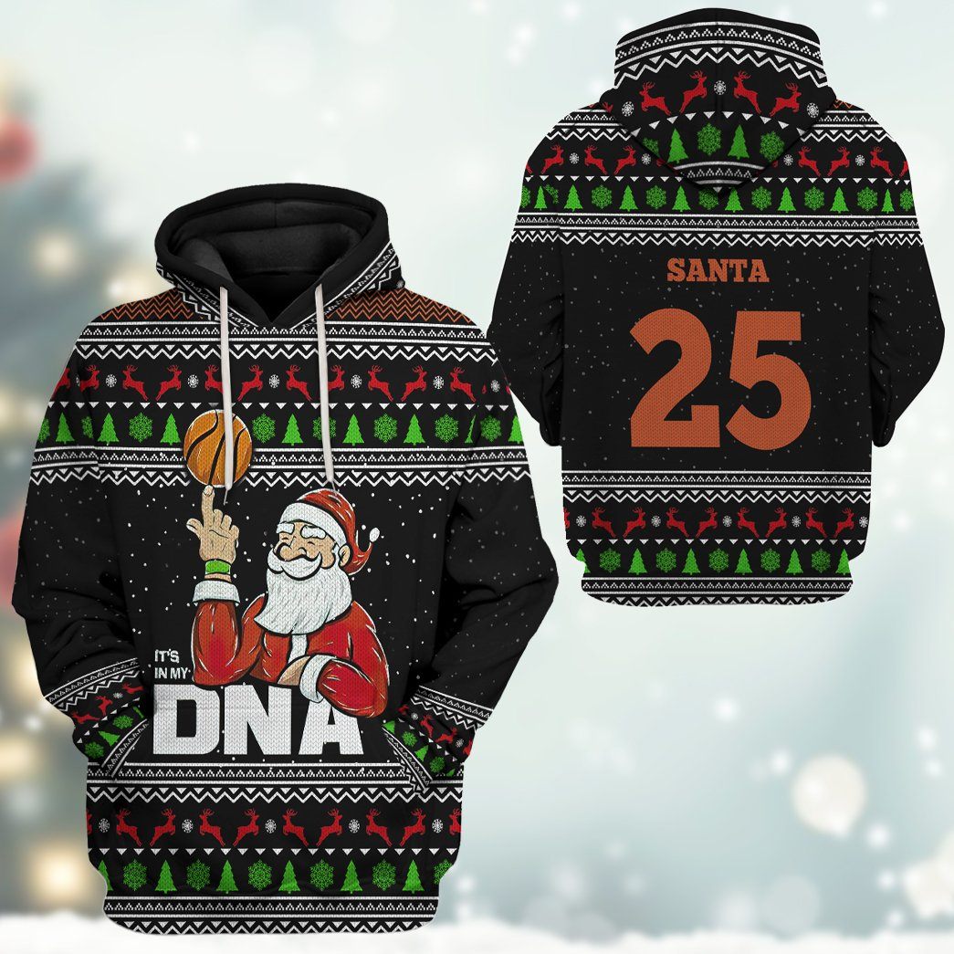 Gearhuman 3D Santa Claus 25 Basketball Christmas Ugly Sweater Custom Tshirt Hoodie Apparel GV20105 3D Apparel 