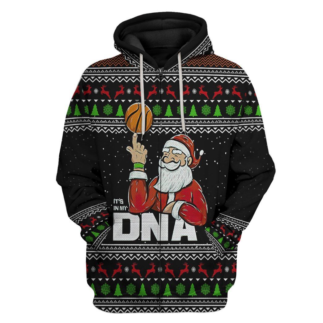 Gearhuman 3D Santa Claus 25 Basketball Christmas Ugly Sweater Custom Tshirt Hoodie Apparel GV20105 3D Apparel Zip Hoodie S 