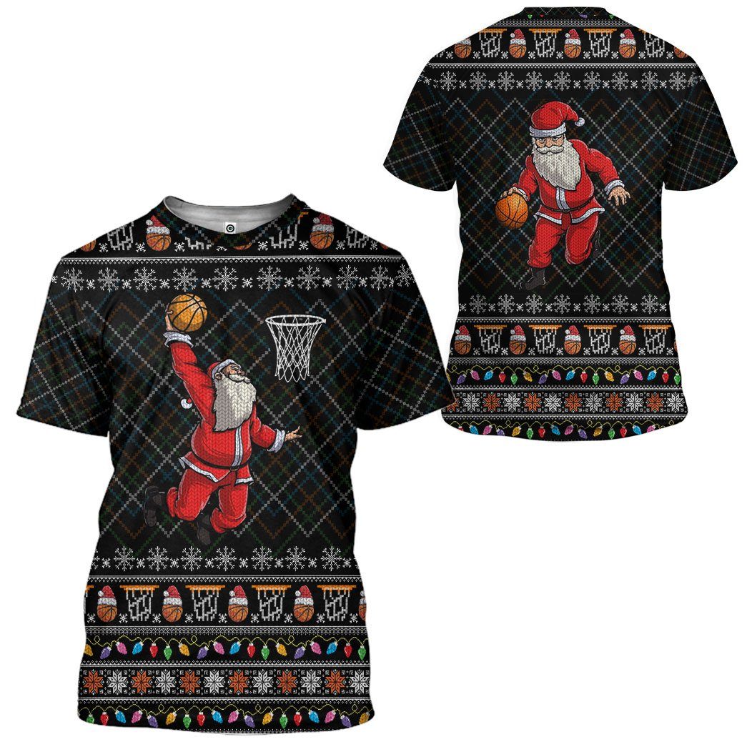 Gearhuman 3D Santa Claus Basketball Xmas Ugly Sweater Custom Tshirt Hoodie Apparel GV20104 3D Apparel 