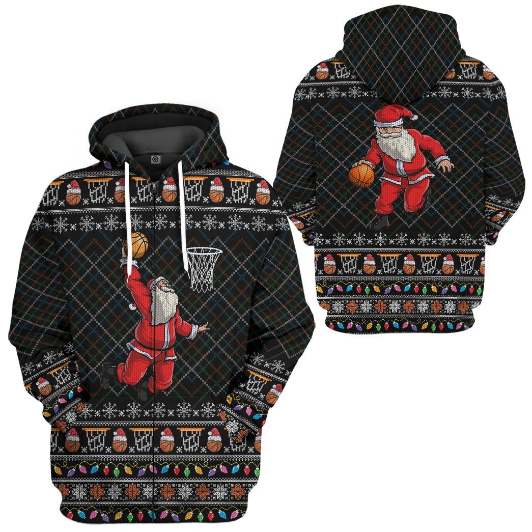 Gearhuman 3D Santa Claus Basketball Xmas Ugly Sweater Custom Tshirt Hoodie Apparel GV20104 3D Apparel 