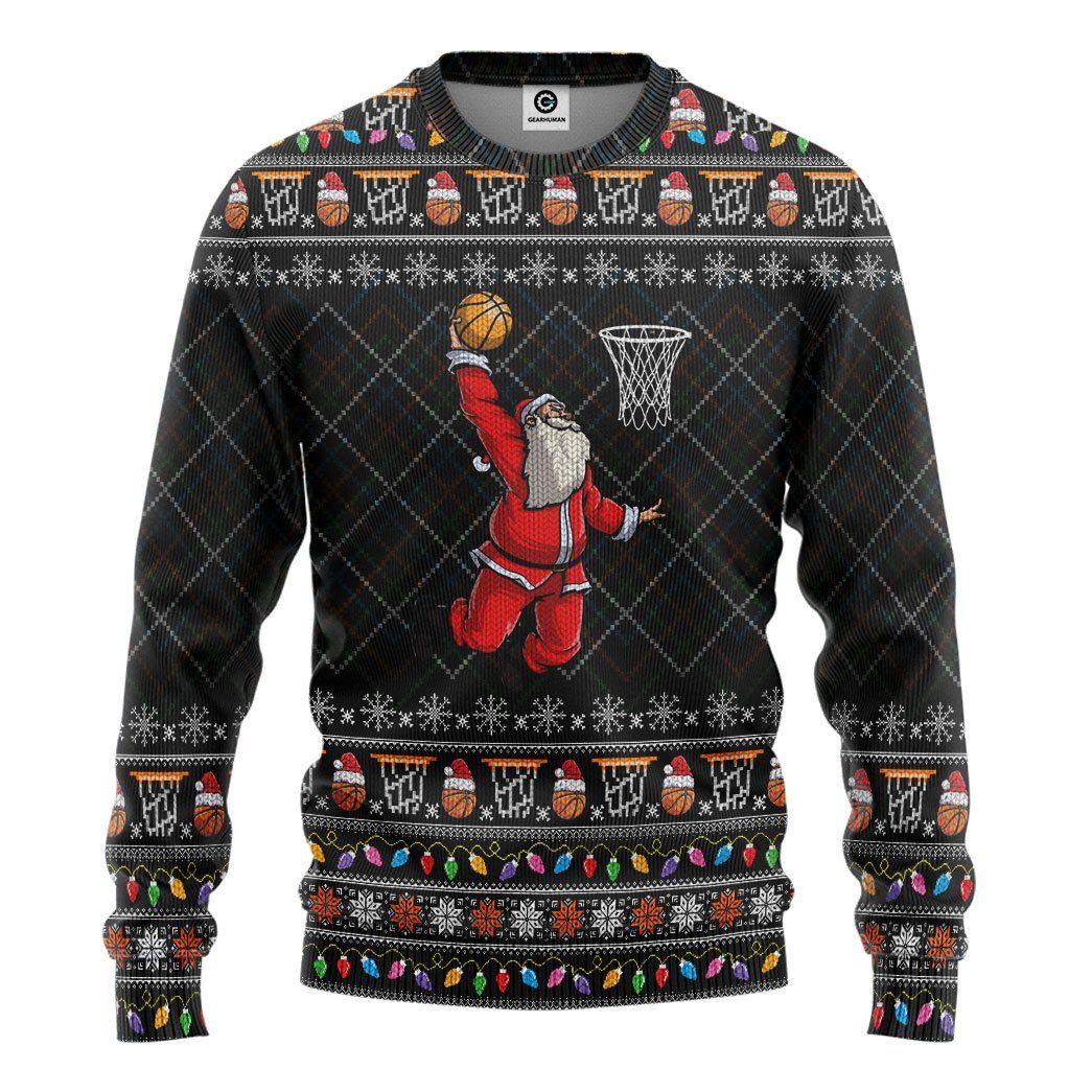 Gearhuman 3D Santa Claus Basketball Xmas Ugly Sweater Custom Tshirt Hoodie Apparel GV20104 3D Apparel Long Sleeve S 