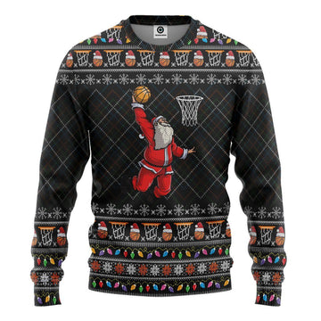 Gearhumans 3D Santa Claus Basketball Xmas Ugly Sweater Custom Tshirt Hoodie Apparel