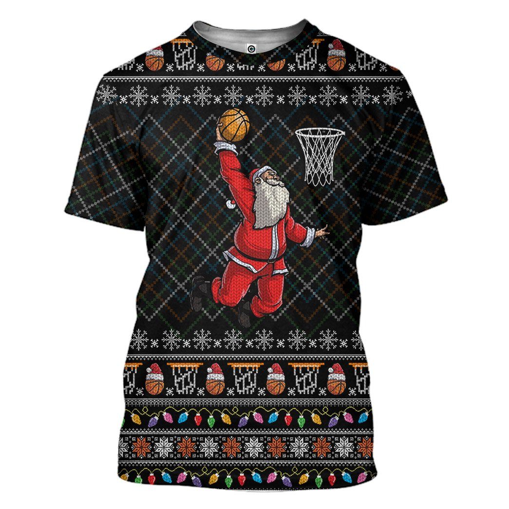 Gearhuman 3D Santa Claus Basketball Xmas Ugly Sweater Custom Tshirt Hoodie Apparel GV20104 3D Apparel T-Shirt S 