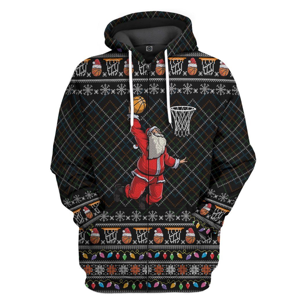 Gearhuman 3D Santa Claus Basketball Xmas Ugly Sweater Custom Tshirt Hoodie Apparel GV20104 3D Apparel Zip Hoodie S 